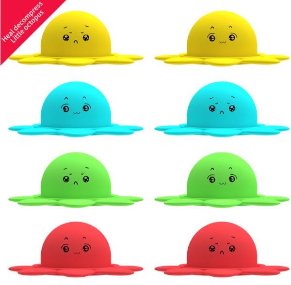 

2021 toy Pop Fidget Funny Rainbow Push inverted octopus expression flip doll silicone decompression Five kinds of color