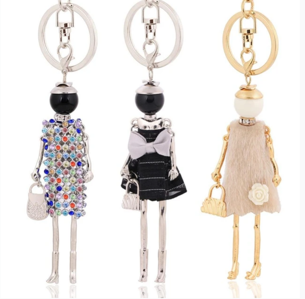 

keychains ylwhjj brand cute doll key chain handmade fashionista dress keychain for women beauty fashion statement jewelry ring, Silver