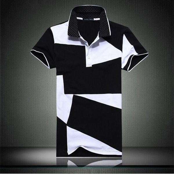 

men's polos shirt male summer fashion black and white stitching cotton short -sleeved slim men 5xl 6xl, White;black