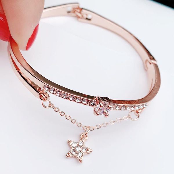 

link, chain octbyna 7 style simple pentagram pendant crystal bangle stainless steel love charm bracelet for women girl drop jewelry, Black