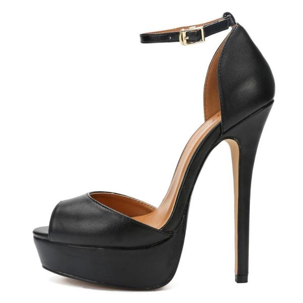 

buckle sandals summer stiletto nightclub platforms shoes woman 16cm thin high-heeled female wedding pumps plus us15 16 17, Black