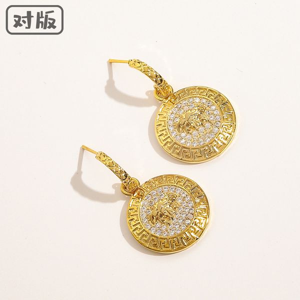 

charms earrings 2021 fan jiamei head copper set zircon fashion temperament simple medusa female, Golden