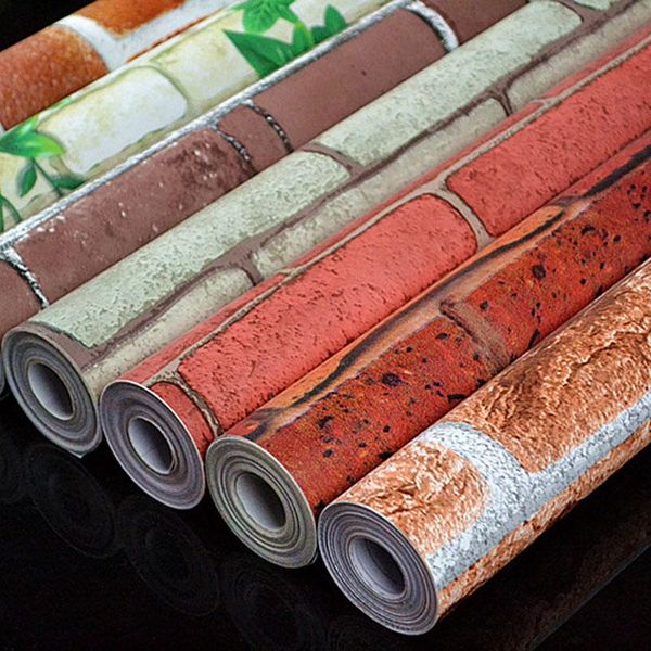 

wallpapers 10m home decor 3d pvc wood grain wall stickers paper brick stone wallpaper rustic effect self-adhesive sticker room