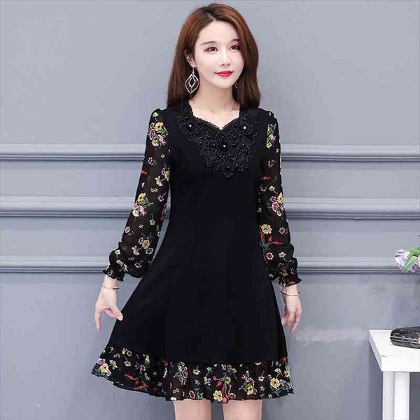 

middle aged plus size womens dress midi vestido de mujer femme robe, Black;gray
