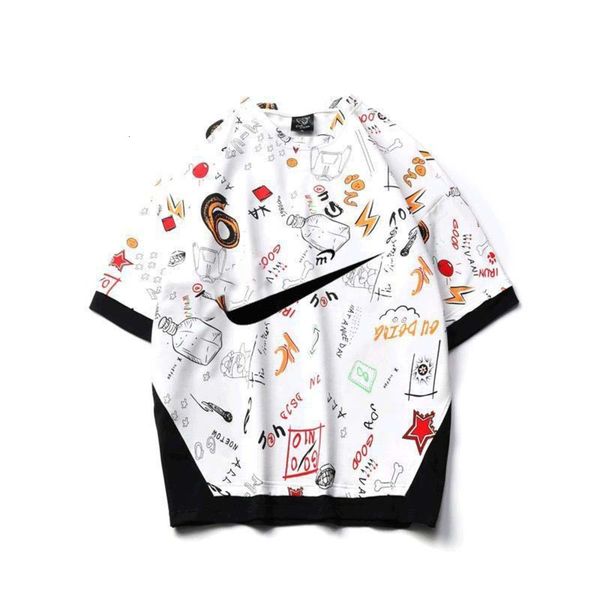 

21ss pure cotton short-sleeved trend wild handsome men couple summer t shirt, White;black