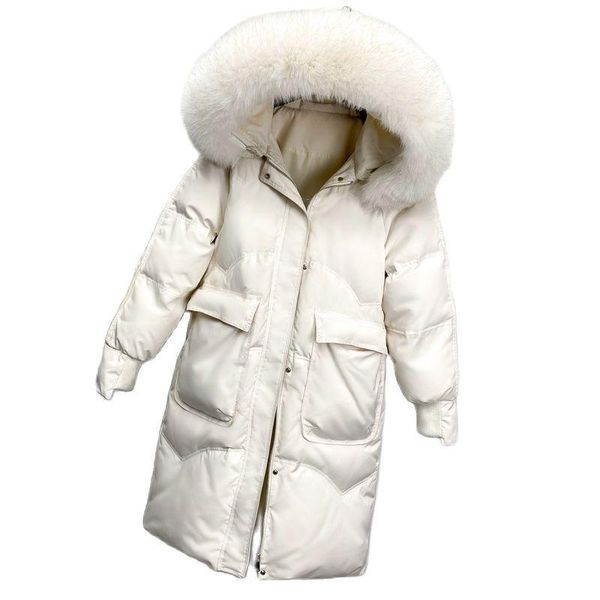 

women's down & parkas 2021 winter women hooded big real fur collar jacket female long white duck coat windbreak thick warm snow outwear, Black