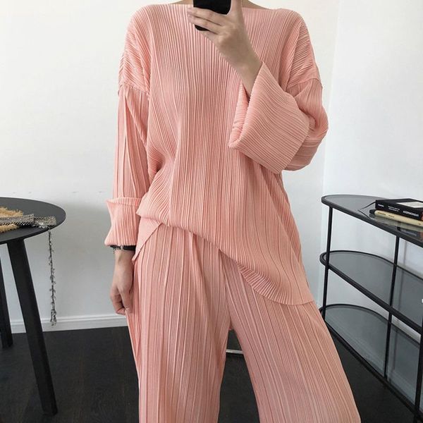 

women pink big size pleanted t-shirt round neck long sleeve fashion tide spring and autumn 2021 z324 women's, White