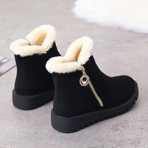 

boots women winter outdoor keep warm fur waterproof women's snow thick heel with round head short boot 2021, Black