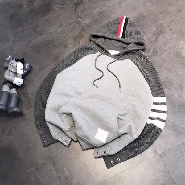 

chaopai winter tb couple's four bar stitched yarn dyed knitted sleeve loose casual men's and women's hoodie, Black