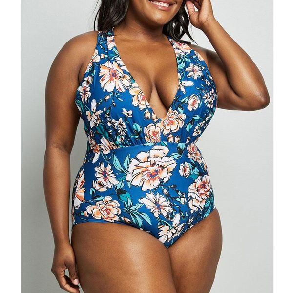 

one-piece suits plus size swimwear women floral printed deep v large 1 one piece swimsuit bodysuit 3xl retro monokini