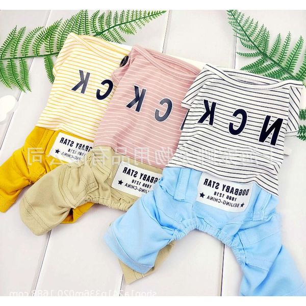 

the dog clothes striped dog pet spring and summer teddy four legged clothing pure cotton bomei chenery