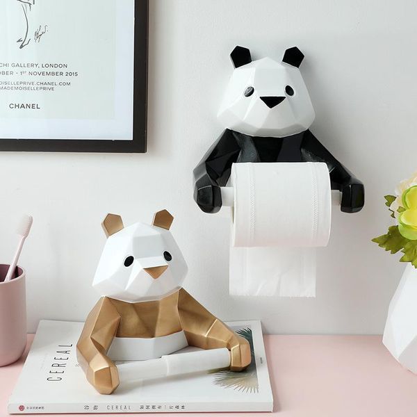 

cute panda figurin toilet paper tissue roll holder resin craft wall mounted canister bathroom decoration decor boxes & napkins