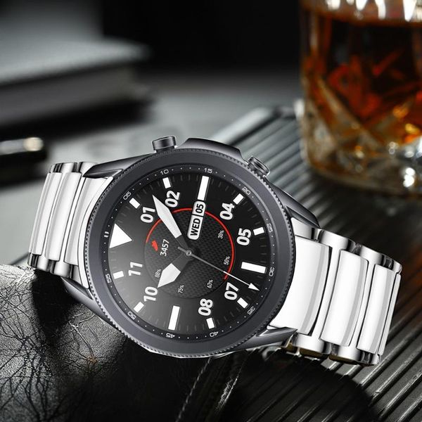 

watch bands for samsung galaxy 3 stainless steel + ceramic strap 45mm 41mm wrist band active 2 44mm 40mm / gear s3 watchband bracelet, Black;brown