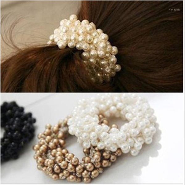

1pcs woman elegant pearl hair ties beads girls rubber bands ponytail holders accessories elastic band rope1, Brown