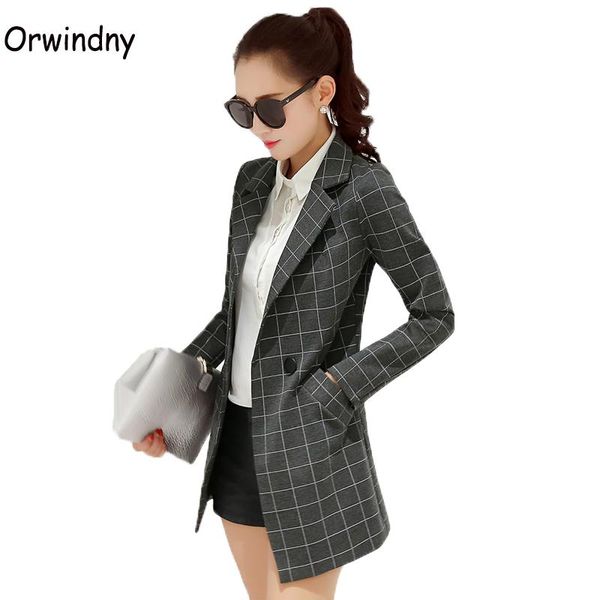 

women's suits & blazers spring blazer fashion plaid long female single button clothing outerwear s-xxl suit coat orwindny, White;black