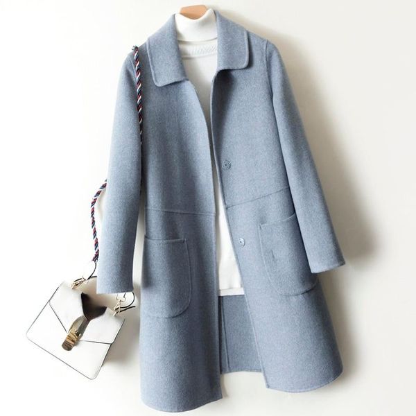 

women's wool & blends 2021 autumn 100% genuine trench coat fashion long warm jackets women clothing korean clothes veste femme gmm51, Black