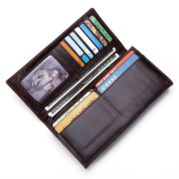 

wallets genuine leather wallet first layer cowhide long oil wax retro fashion classic casual multifunctional card holders purse, Red;black