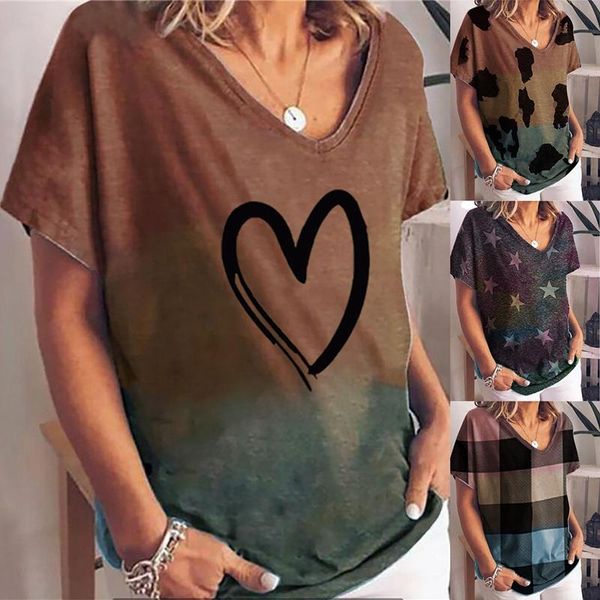 

women's t-shirt fashion gradient color printing short sleeve loose top, White