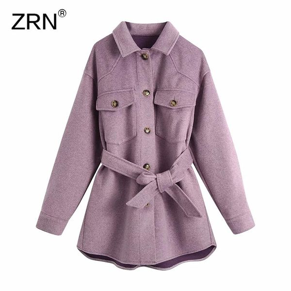 

women's wool & blends zrn 2021 winter fashion vintage women woolen coat with belt long sleeve single breasted jackets elegant female ov, Black