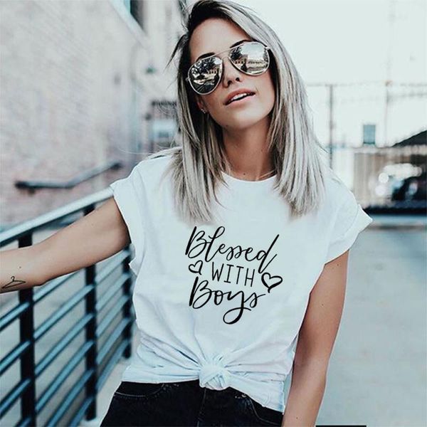 

women's t-shirt blessed with boys arrival funny casual 100%cotton mom of shirt only tees gift for mother, White