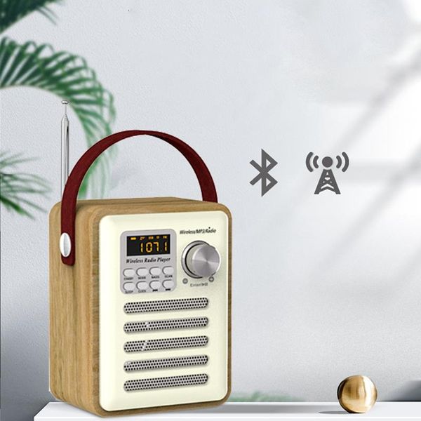 

radio fm retro wooden box with handle, bluetooth speaker function