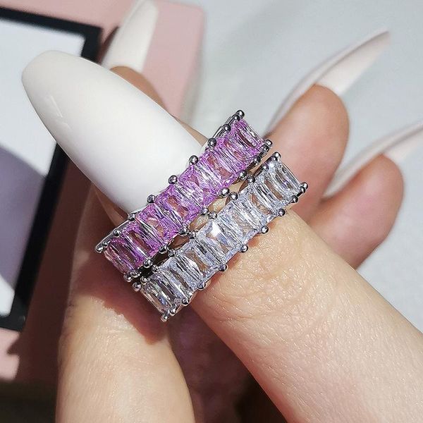 

cluster rings 2pcs per set luxury pack pink black 925 sterling silver wedding band eternity ring for women gift finger lots jewelry r5950, Golden;silver