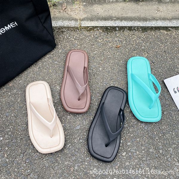 

luxury slippers 2021 style sandal wear korean leisure beach clip foot thick soled outdoor simple herringbone slippers in summer, Black