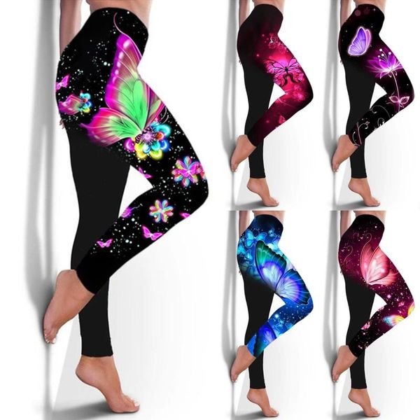 

gym high waist legging women fashion butterfly print yoga pants plus size casual sport workout women's leggings, Black