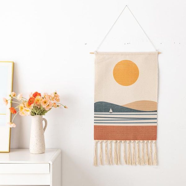 

tapestries home boho decor macrame cotton tassel handmade woven wall hanging tapestry ramadan landscape art background cloth