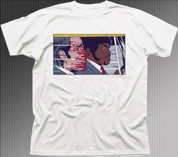 

pulp fiction pop travolta samuel  jackson white cotton t-shirt 9892, White;black