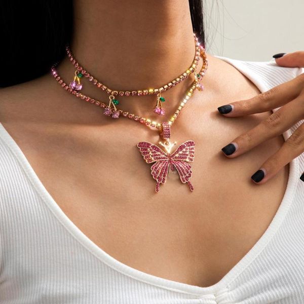 

pendant necklaces gold chain crystal butterfly necklace for women men shiny rhinestone statement collars beach jewelry gift collier, Silver