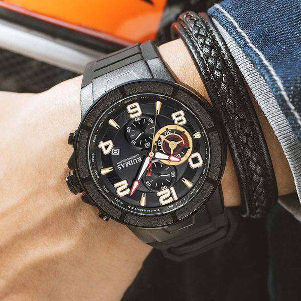 

wristwatches ruimas hardlex mirror fashion man's wristwatch waterproof grate quality quartz watches men luminous, calendar, swatch, Slivery;brown