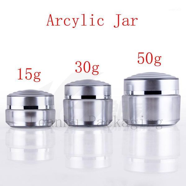 

15g 30g 50g empty acrylic cosmetic cream bottle , silver jars plastic containers for cosmetics packaging