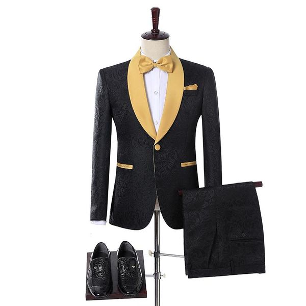 

men's suits & blazers jeltoin real po 2022 coat pant design latest black floral 2 piece slim men suit set groomsmen tuxedo wedding for, White;black