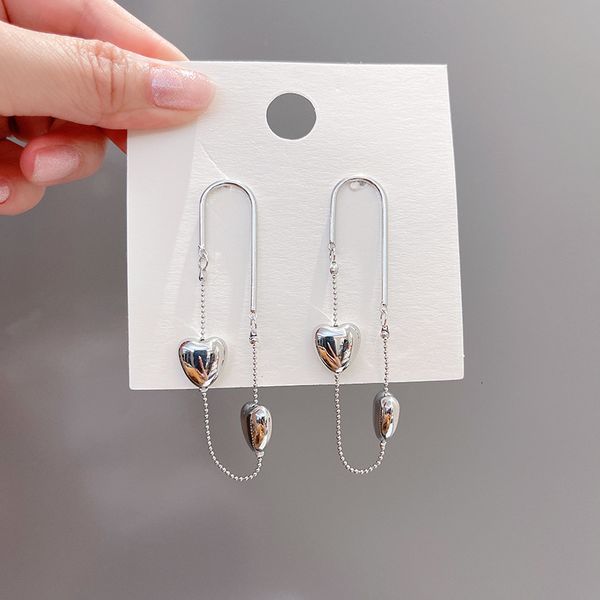 

s925 sier needle long earrings three-dimensional love earrings temperament personality texture korean face thin and versatile fashion, Golden