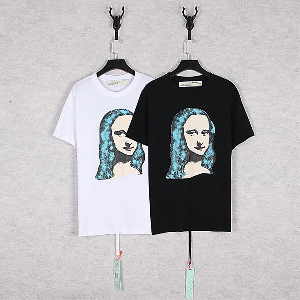 

off style mona lisa character crew neck t-shirt couple short sleeve, White;black