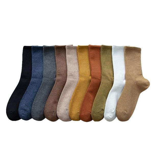 

men's casual solid color warm combed cotton tube socks korean style trendy comfortable, Black