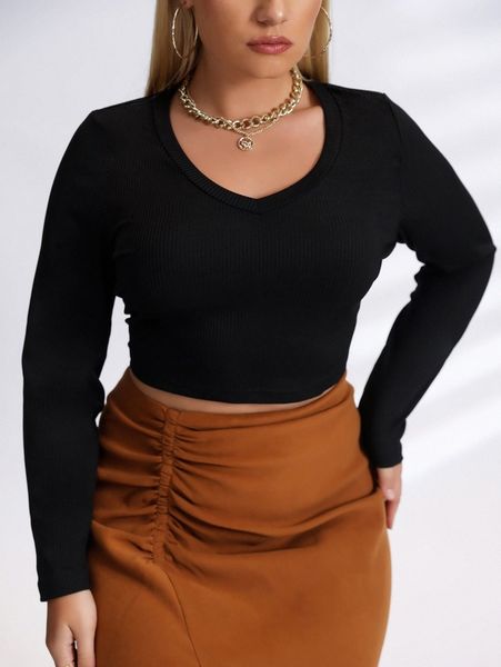 

plus solid crop tee m20r#, Black