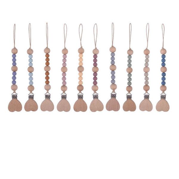 

baby pacifier holders chain clips natural wooden silicone teething beads newborn teeth practice toys infant feeding kids chew toy love acces