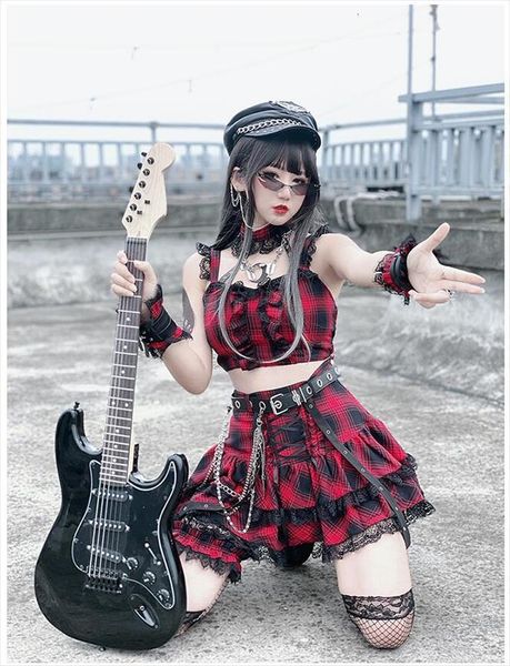 

japanese harajuku style girls red womens skirts plaid high waist pleated sweet lolita mini cake kawaii cosplay girl, Black