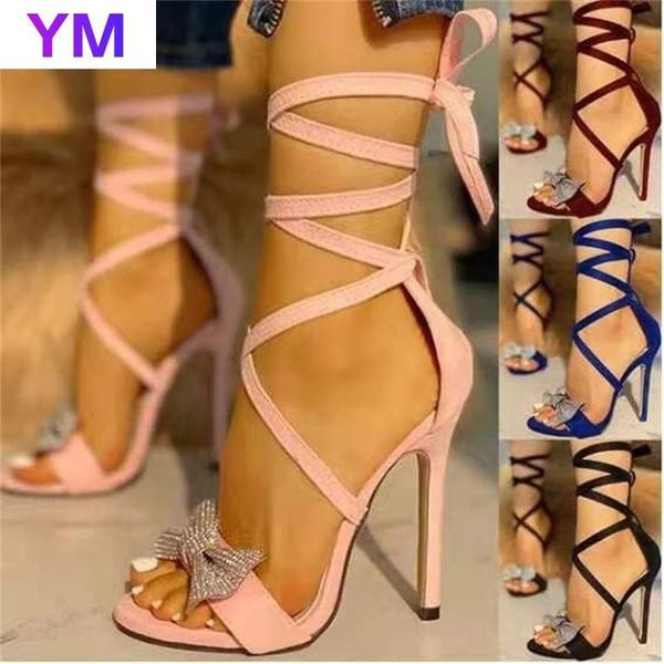 

colours women sandals hollow cross-tied bowknot crystal shoes fashion cozy leather peep toe ankle strap ladies strange heels43 dress, Black