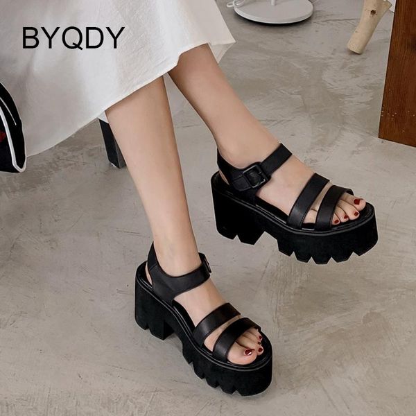 

sandals byqdy platform shoes gladiator women ankle strap buckle strappy heels girls student for school high quality, Black
