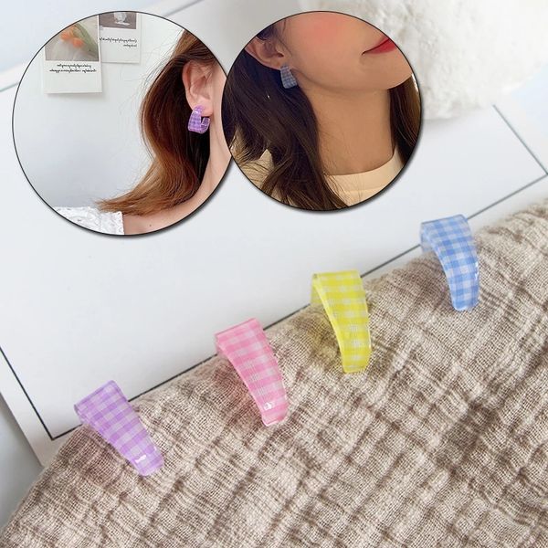 

korean transparent acrylic hoop earrings for woman aesthetic jewelry christmas gift lattice geometric c-style circle earrings, Golden;silver