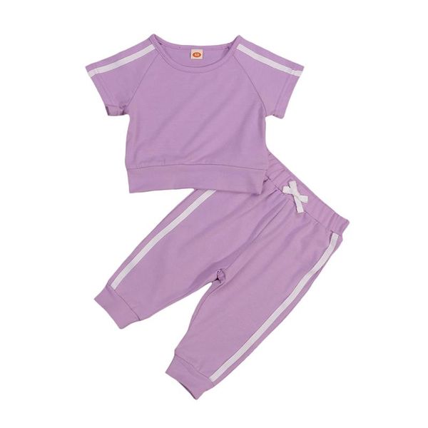 

clothing sets cute baby clothes short sleeve + trousers two-piece suit side stripe printing elastic waist toddler girls costume, White