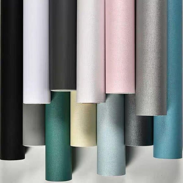 

family wallpaper self-adhesive waterproof linen pattern mildew solid color dormitory bedroom children's room paper wallpapers