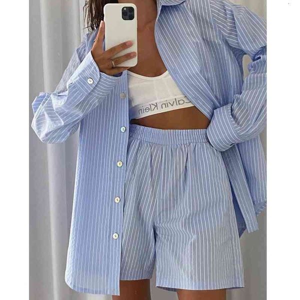 

women's sleepwear loung wear home clothes stripe long sleeve shirt and loose high waisted mini shorts two piece set pajamas a, Black;red