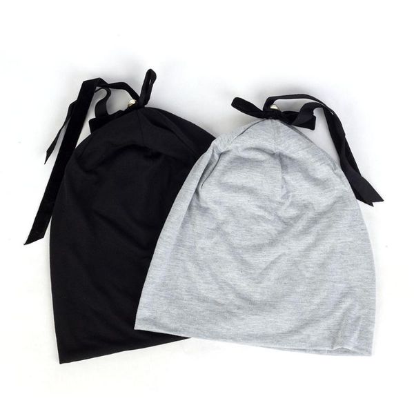 

beanie/skull caps women pearls lace bow knotted beanies hats female elastic solid color baggy casual hat cotton bonnets inter warm cap, Blue;gray