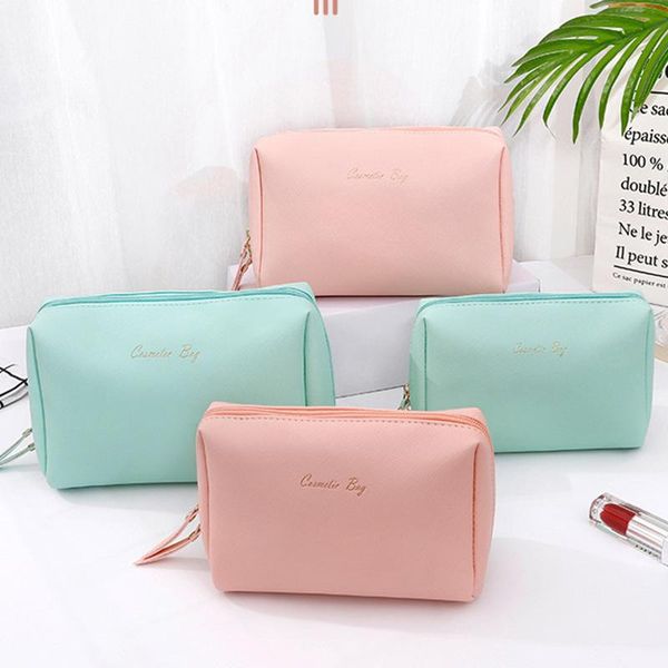 

style solid pu makeup storage bag waterproof travel women cosmetic toiletry beauty case maquiagem neceser handbag bags & cases