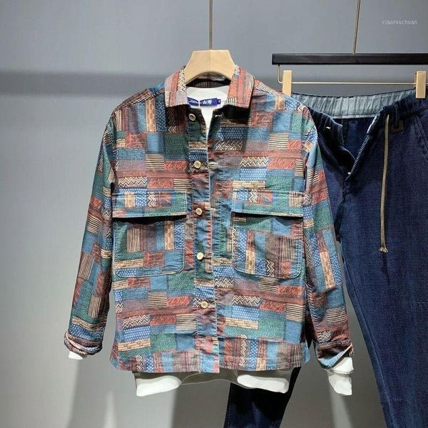 

autumn trend ins geometric pattern flower shirt young men handsome loose casual jacket men's hoodies & sweatshirts, Black
