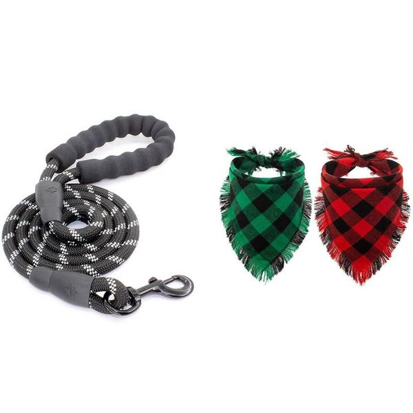 

pcs 5 ft strong dog leash comfortable padded handle & 2 bandana - classic triple-cornered scarf tassels collars leashes